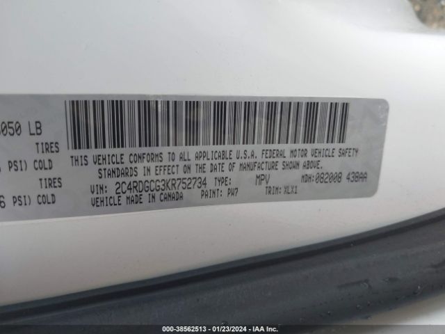 2C4RDGCG3KR752734 Dodge Grand Caravan Sxt
