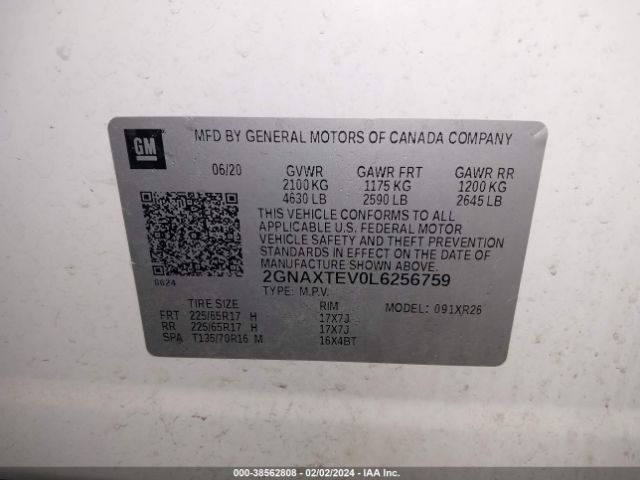 2020 CHEVROLET EQUINOX 2GNAXTEV0L6256759 Photo 8