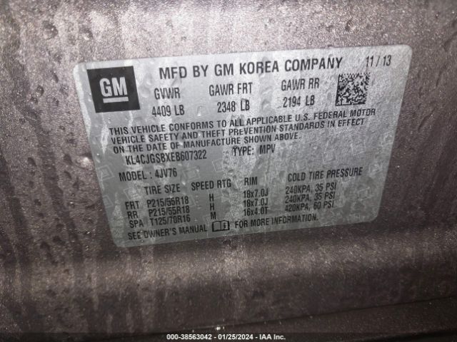 KL4CJGSBXEB607322 Buick Encore Leather