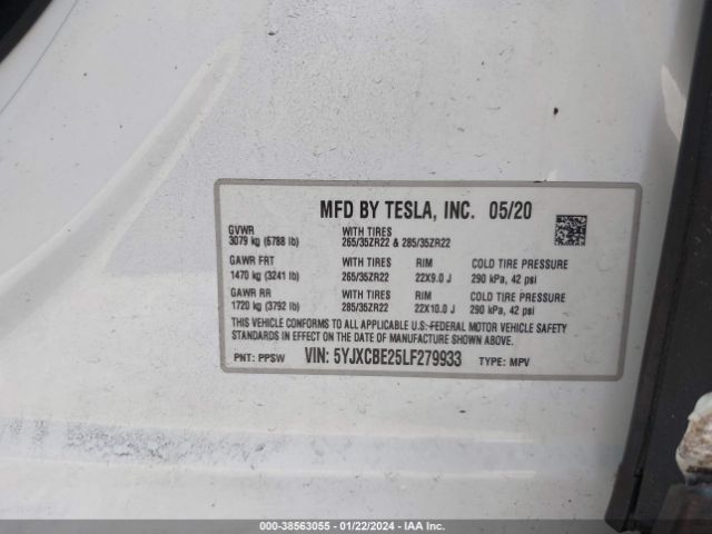 5YJXCBE25LF279933 Tesla Model X Long Range Dual Motor All-wheel Drive/long Range Plus Dual Motor All-wheel Drive