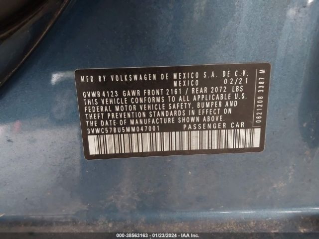 3VWC57BU5MM047001 Volkswagen Jetta 1.4t R-line/1.4t S/1.4t Se