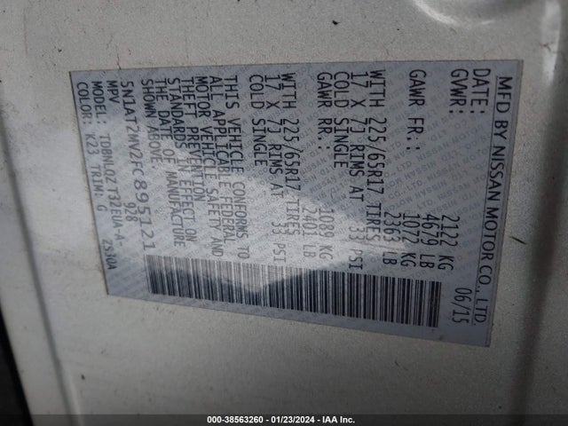 Nissan ROGUE SV 2015 5N1AT2MV2FC895121 Image 9