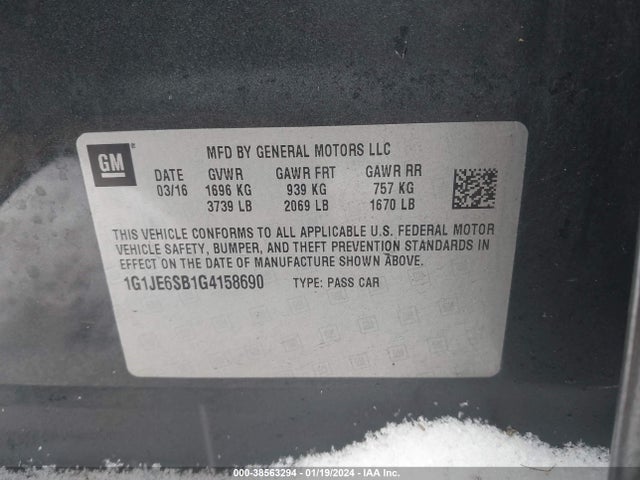 Chevrolet Sonic Ltz Auto 2016 1G1JE6SB1G4158690 Image 9