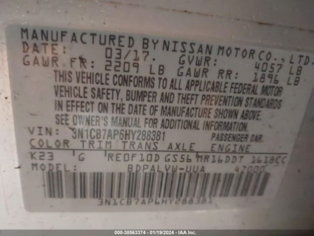 3N1CB7AP6HY288381 Nissan Sentra Nismo