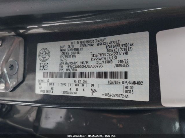 1FMCU0GD4JUA00793 Ford ESCAPE SE