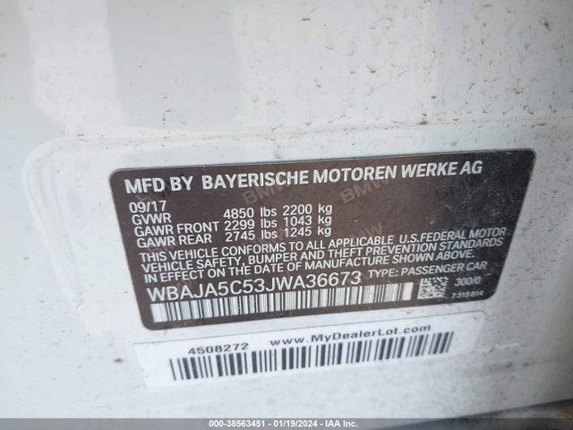 BMW 530I 2018 WBAJA5C53JWA36673 Image 9
