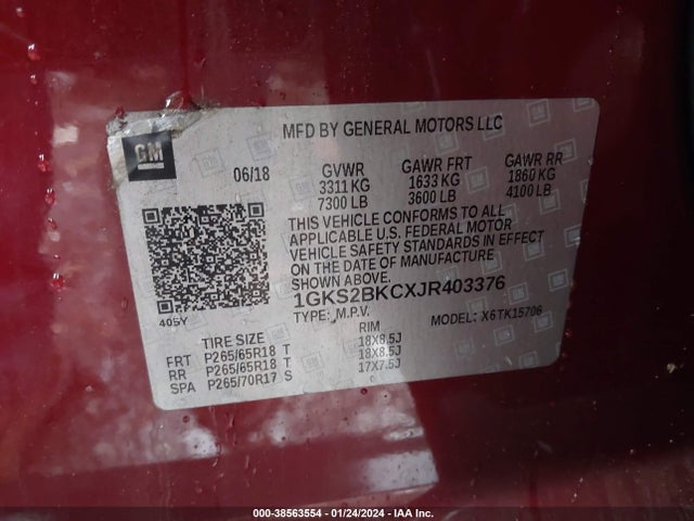 GMC YUKON SLT 2018 1GKS2BKCXJR403376 Image 9