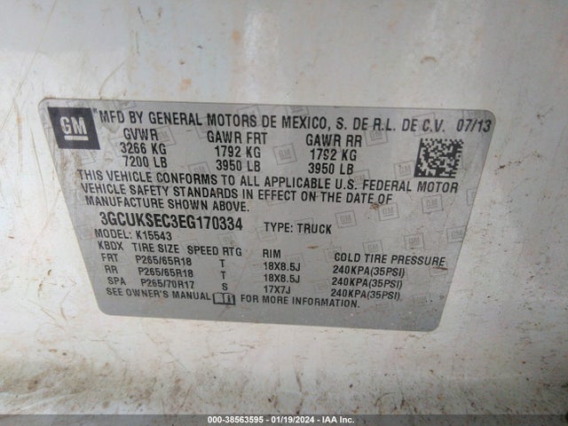 Chevrolet Silverado 1500 1lz 2014 3GCUKSEC3EG170334 Image 9