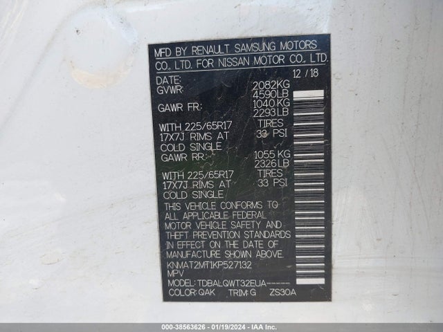 Nissan ROGUE SV 2019 KNMAT2MT1KP527132 Image 9