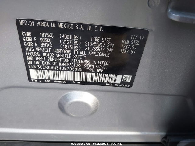 Honda HR-V LX 2018 3CZRU5H34JM706985 Image 9