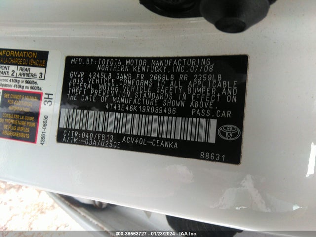 2009 TOYOTA CAMRY LE VIN: 4T4BE46K19R089496