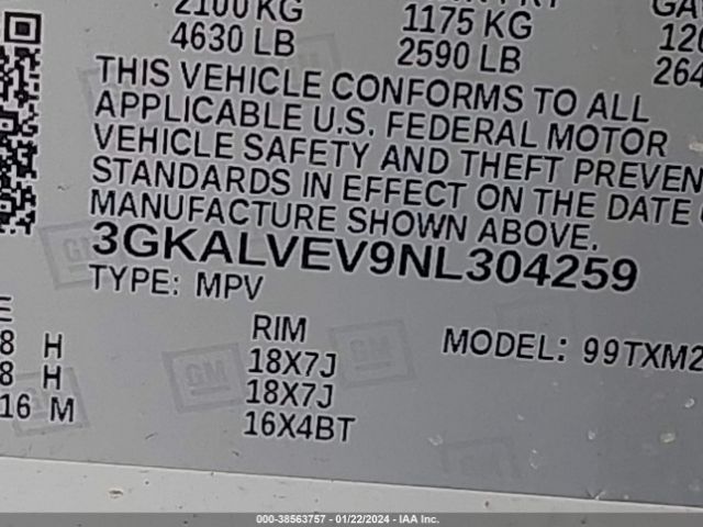 3GKALVEV9NL304259 GMC Terrain Awd Slt