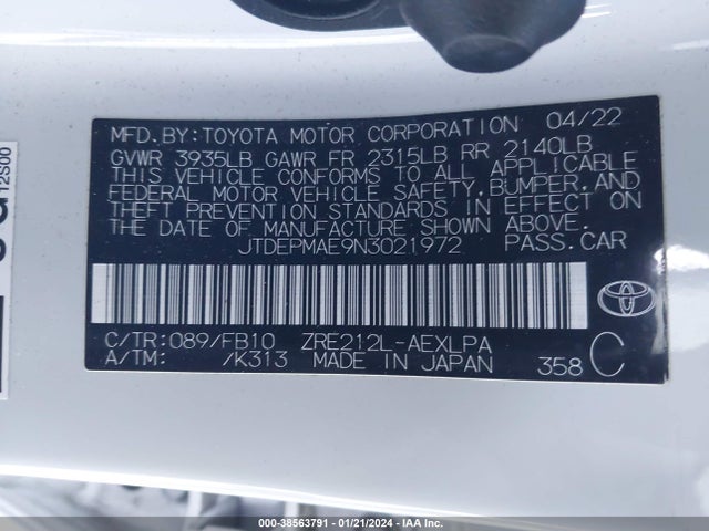 Toyota COROLLA LE 2022 JTDEPMAE9N3021972 Image 9