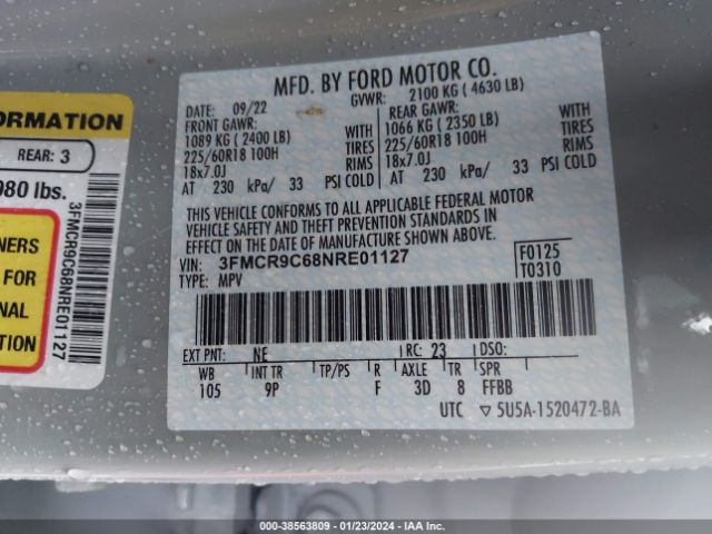 3FMCR9C68NRE01127 Ford Bronco Sport Outer Banks