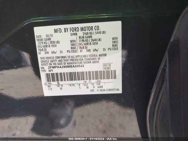 Ford EDGE SEL 2021 2FMPK4J96MBA09542 Image 9