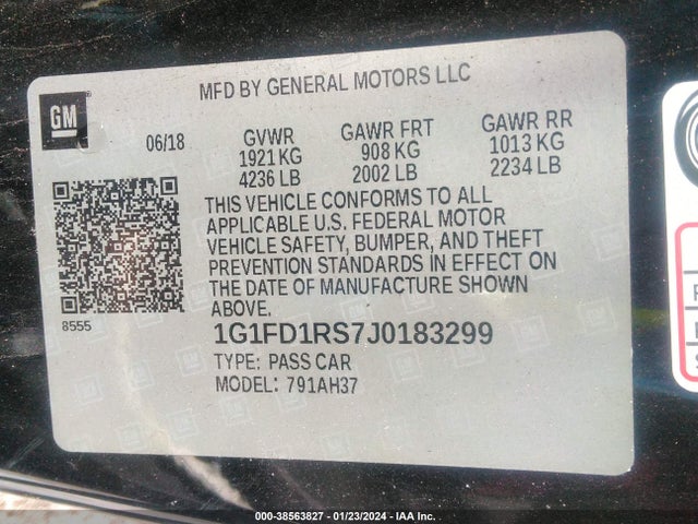 Chevrolet Camaro 2lt 2018 1G1FD1RS7J0183299 Image 9