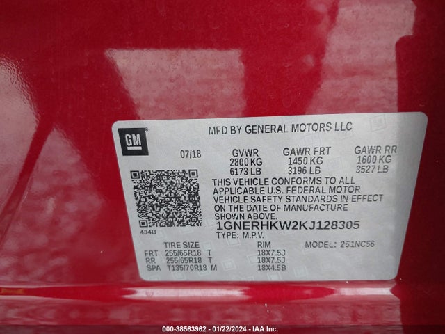 Chevrolet Traverse 3lt 2019 1GNERHKW2KJ128305 Image 9
