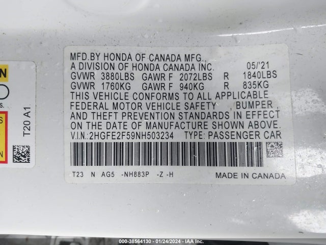 Honda Civic Sport 2022 2HGFE2F59NH503234 Image 9