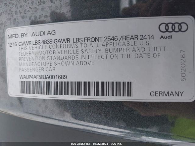 WAUP4AF58JA001689 Audi S5 3.0t Premium Plus