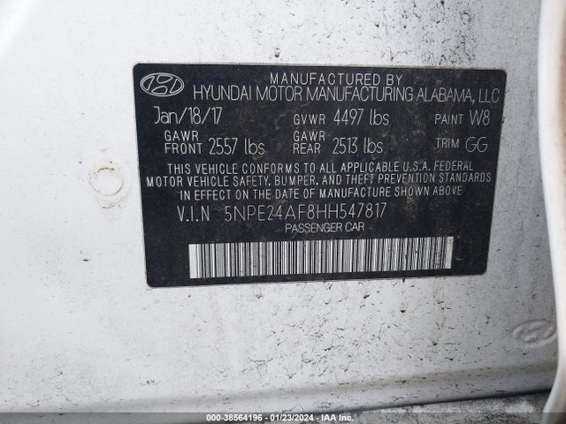 Hyundai Sonata 2017 5NPE24AF8HH547817 Image 9