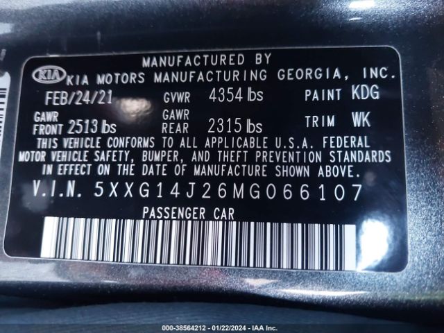 5XXG14J26MG066107 KIA K5 LXS