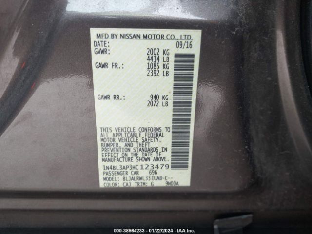 1N4BL3AP3HC123479 Nissan Altima 3.5 Sl/3.5 Sr