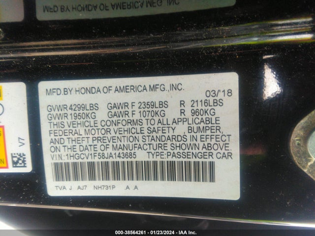 Honda Accord Ex-l 2018 1HGCV1F58JA143685 Image 9