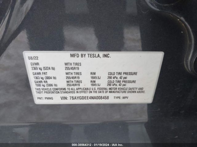 7SAYGDEE4NA008458 Tesla Model Y Long Range Dual Motor All-wheel Drive