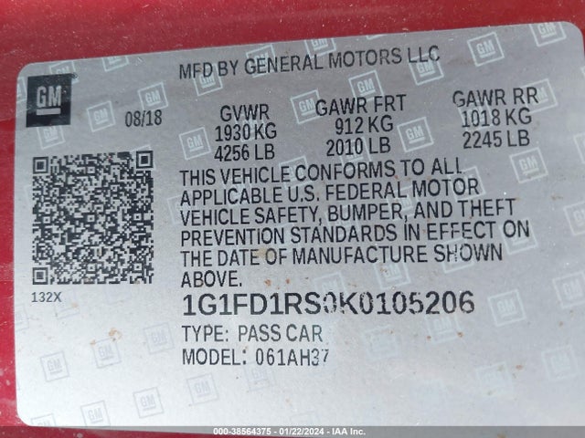 Chevrolet Camaro 2lt 2019 1G1FD1RS0K0105206 Image 9