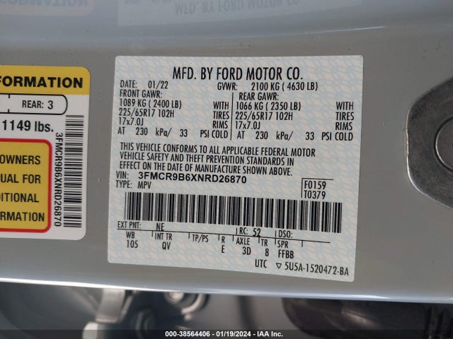 Ford Bronco Sport Big Bend 2022 3FMCR9B6XNRD26870 Image 9