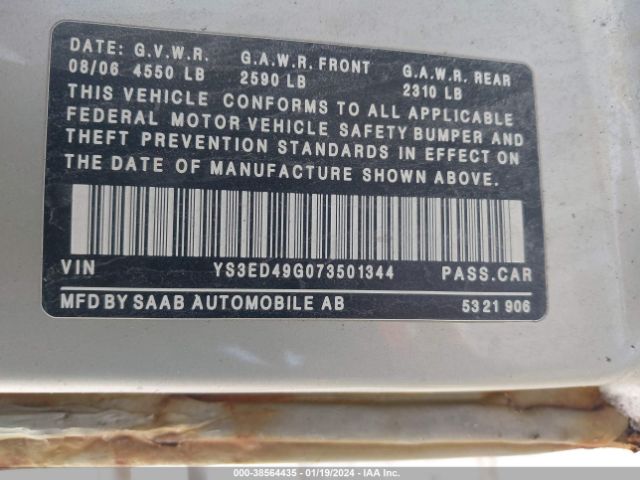 2007 SAAB 9-5 YS3ED49G073501344 Photo 8