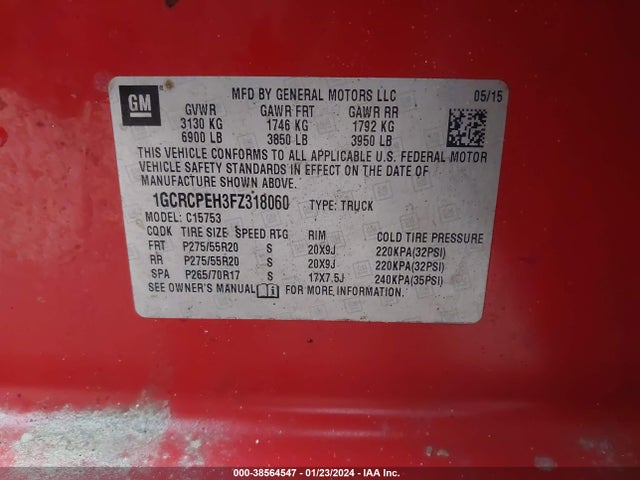 2015 CHEVROLET SILVERADO 1500 LS VIN: 1GCRCPEH3FZ318060