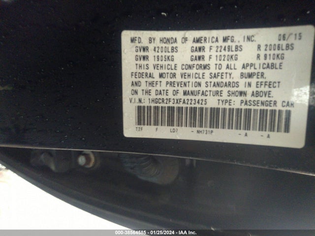 Honda ACCORD LX 2015 1HGCR2F3XFA223425 Image 9