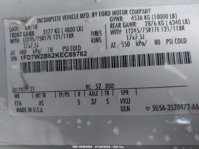 Ford F-250 Xl 2019 1FD7W2B62KEC89782 Image 9