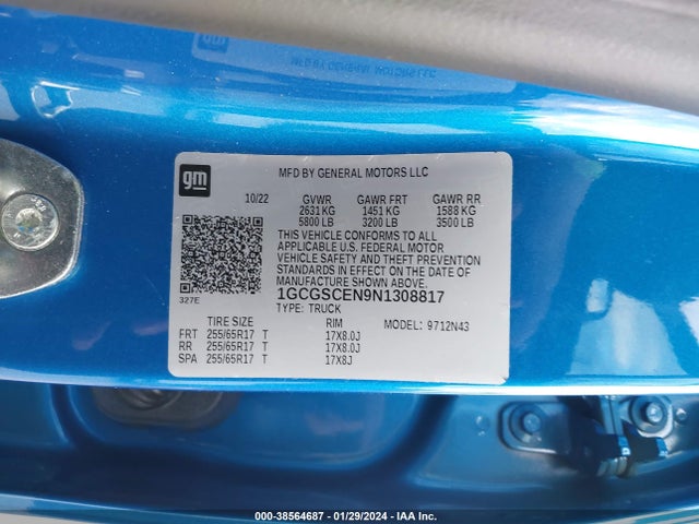 1GCGSCEN9N1308817 Chevrolet Colorado 2wd  Short Box Lt