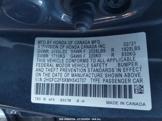 Honda Civic Lx 2021 2HGFC2F6XMH543707 Image 9