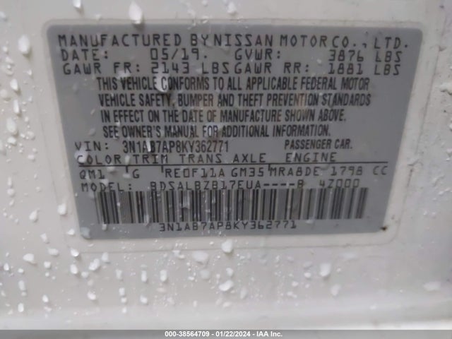 Nissan SENTRA S 2019 3N1AB7AP8KY362771 Image 9