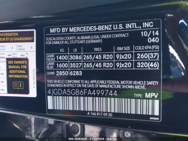4JGDA5GB6FA499744 Mercedes-Benz Ml 400 4matic
