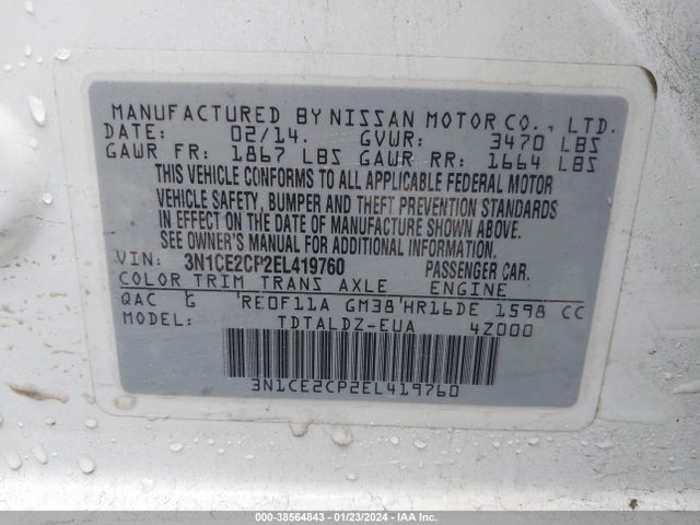 Nissan Versa Note S (sr)/s Plus/sv 2014 3N1CE2CP2EL419760 Image 9