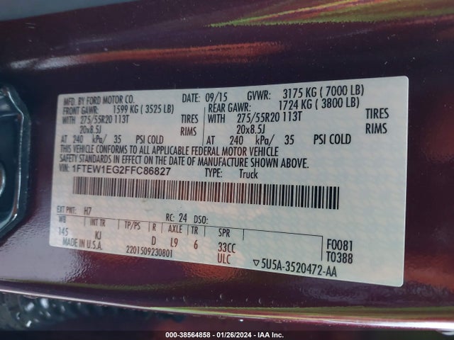 Ford F-150 King Ranch 2015 1FTEW1EG2FFC86827 Image 9
