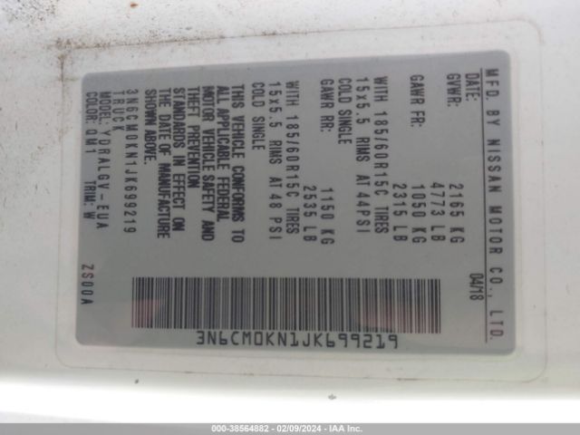 3N6CM0KN1JK699219 Nissan NV200 SV