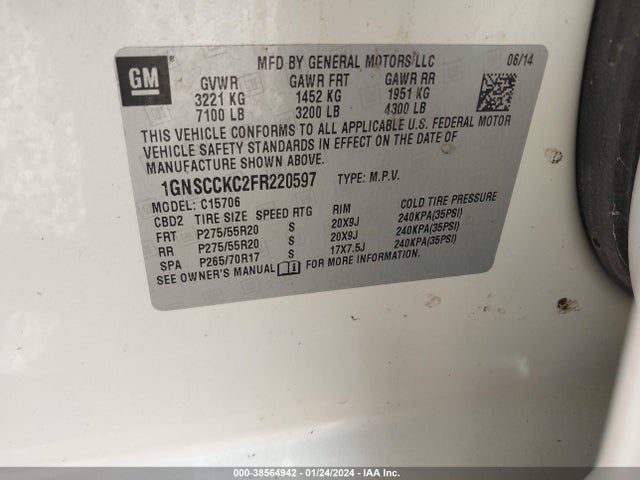 Chevrolet Tahoe Ltz 2015 1GNSCCKC2FR220597 Image 9
