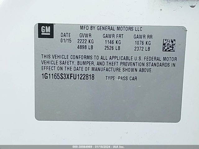 Chevrolet IMPALA 2LZ 2015 1G1165S3XFU122818 Image 9