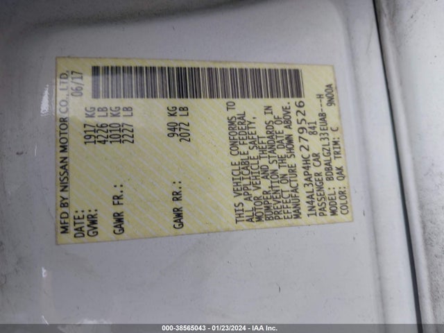 Nissan Altima 2.5 S 2017 1N4AL3AP4HC279526 Image 9