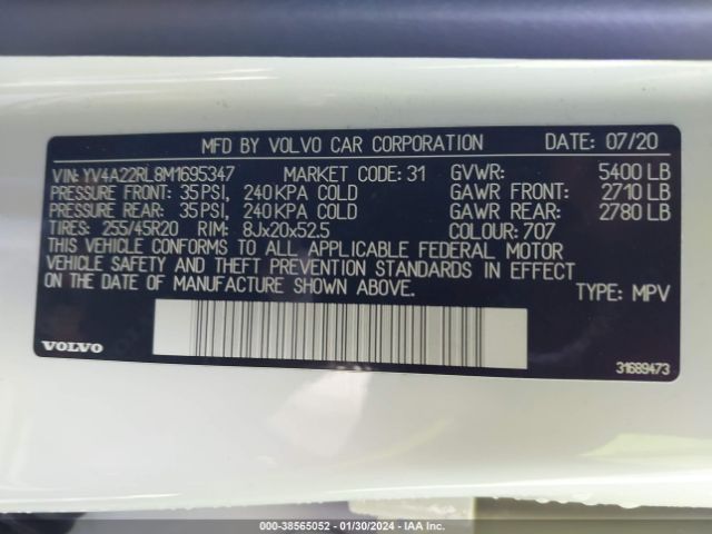 2021 VOLVO XC60 YV4A22RL8M1695347 Photo 8