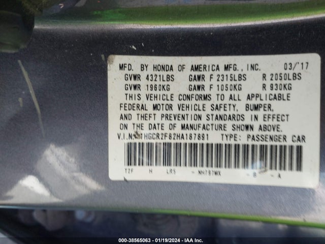 Honda Accord Ex-l 2017 1HGCR2F82HA187891 Image 9