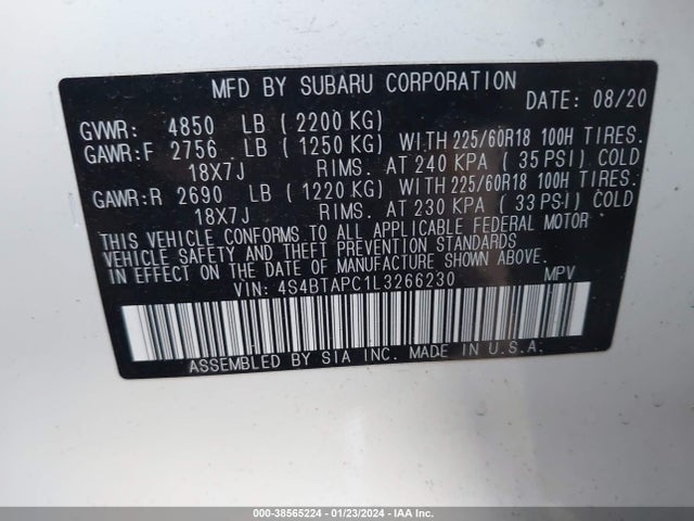 Subaru Outback Touring 2020 4S4BTAPC1L3266230 Image 9