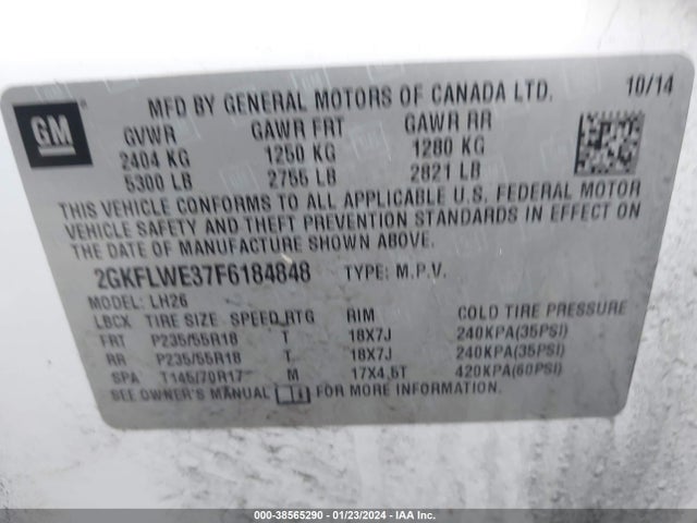 GMC Terrain Sle-2 2015 2GKFLWE37F6184848 Image 9