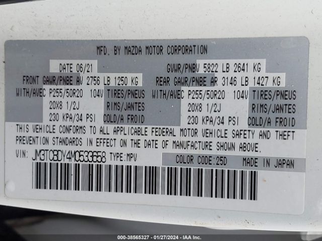 2021 MAZDA CX-9 JM3TCBDY4M0533658 Photo 8
