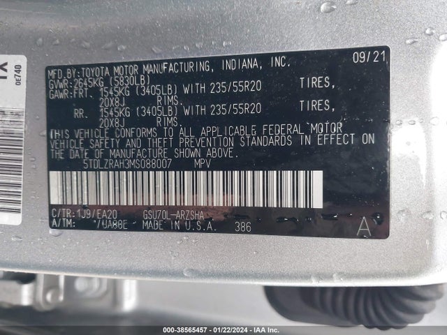 Toyota Highlander Xse 2021 5TDLZRAH3MS088007 Image 9